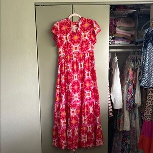 Bright pink and red maxi dress